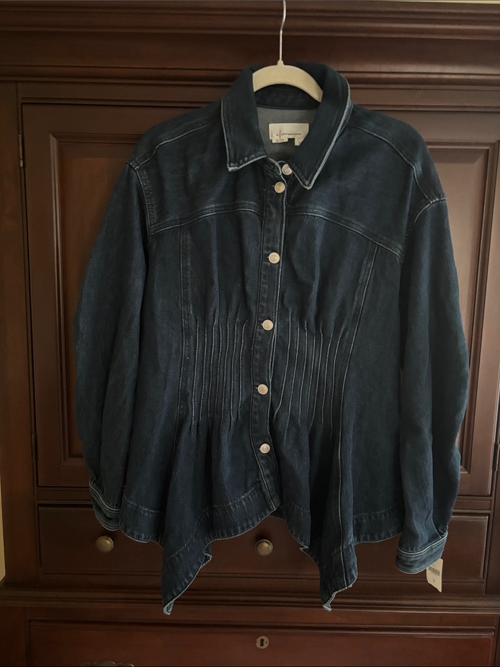 Anthropologie Indigo Denim Pleated Button-Front Jacket